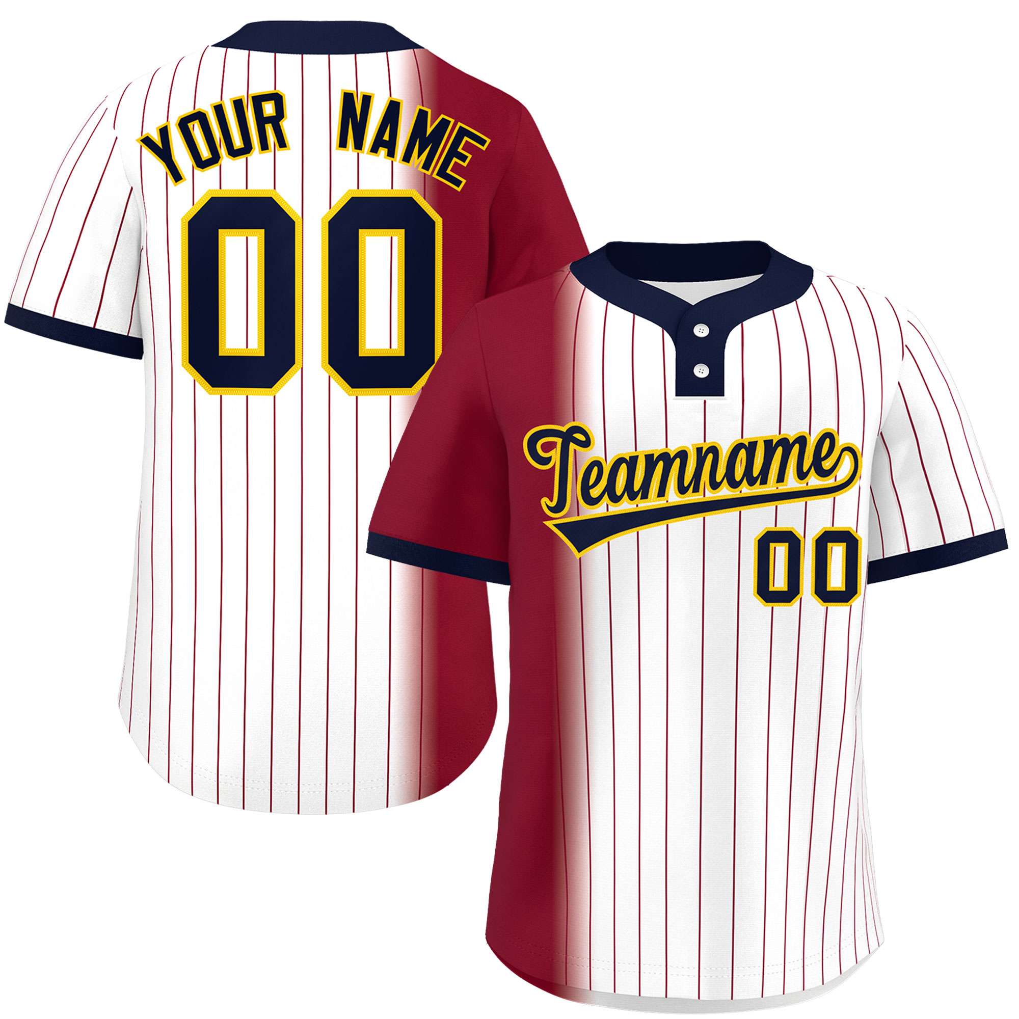 Custom Crimson White-Navy Gradient Stripe Fashion Authentic Two-Button Softball Jersey