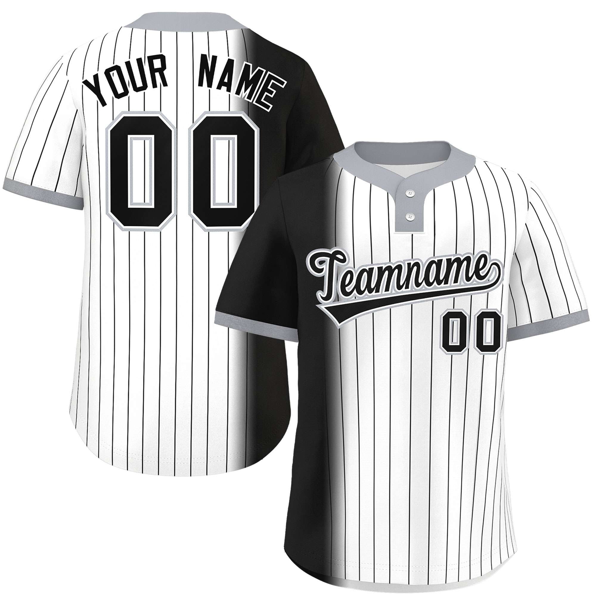Custom Black White-Gray Gradient Stripe Fashion Authentic Two-Button Softball Jersey