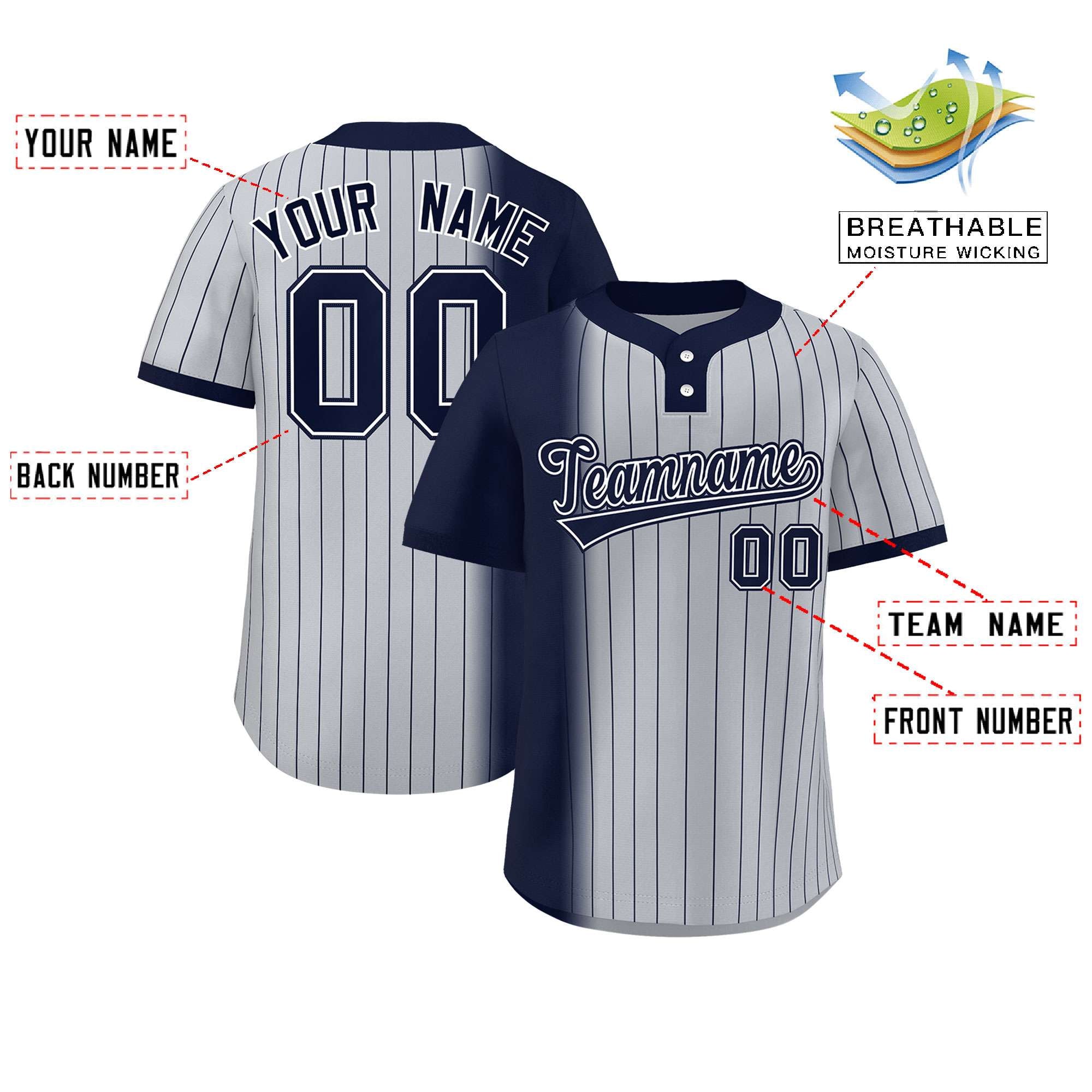 Custom Navy Gray Gradient Stripe Fashion Authentic Two-Button Softball Jersey