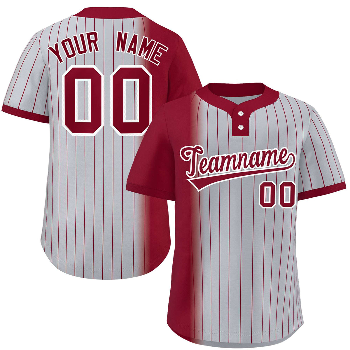 Custom Crimson Gray Gradient Stripe Fashion Authentic Two-Button Softball Jersey