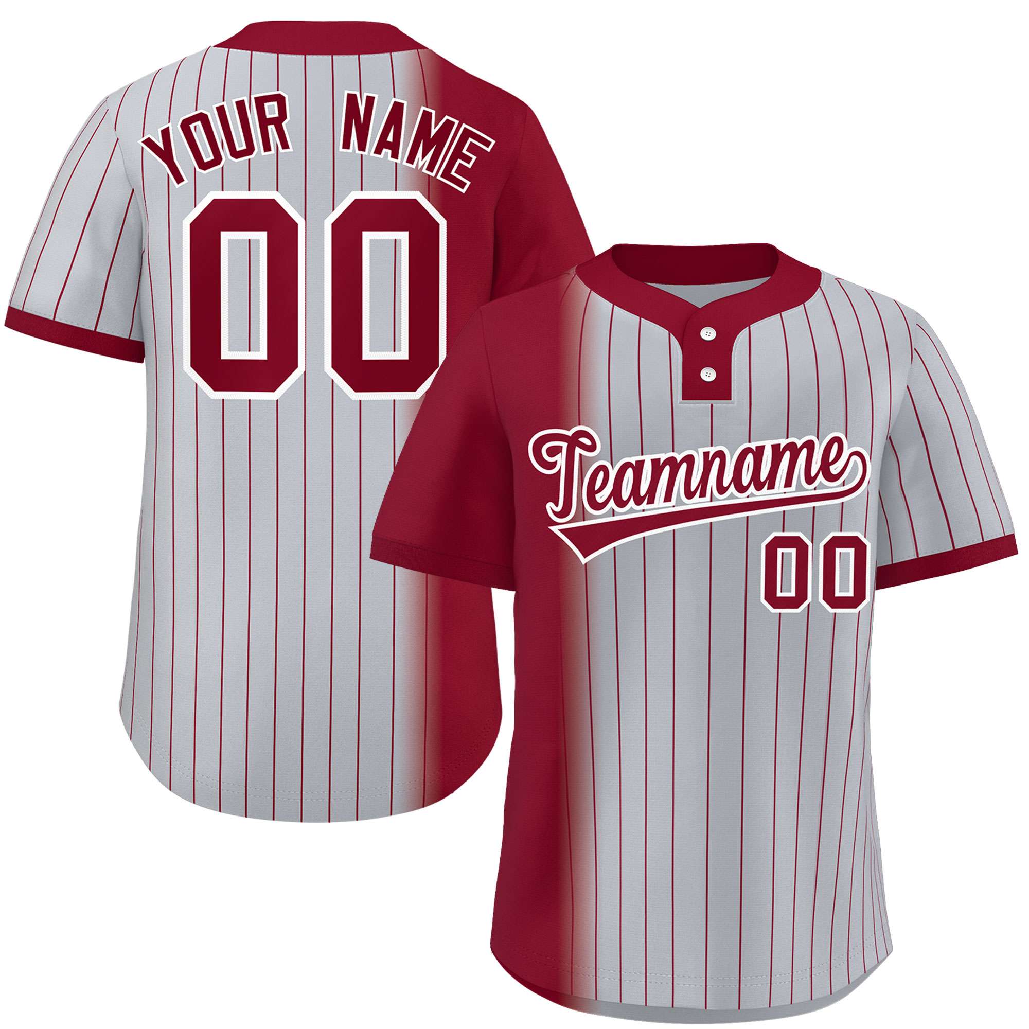 Custom Crimson Gray Gradient Stripe Fashion Authentic Two-Button Softball Jersey