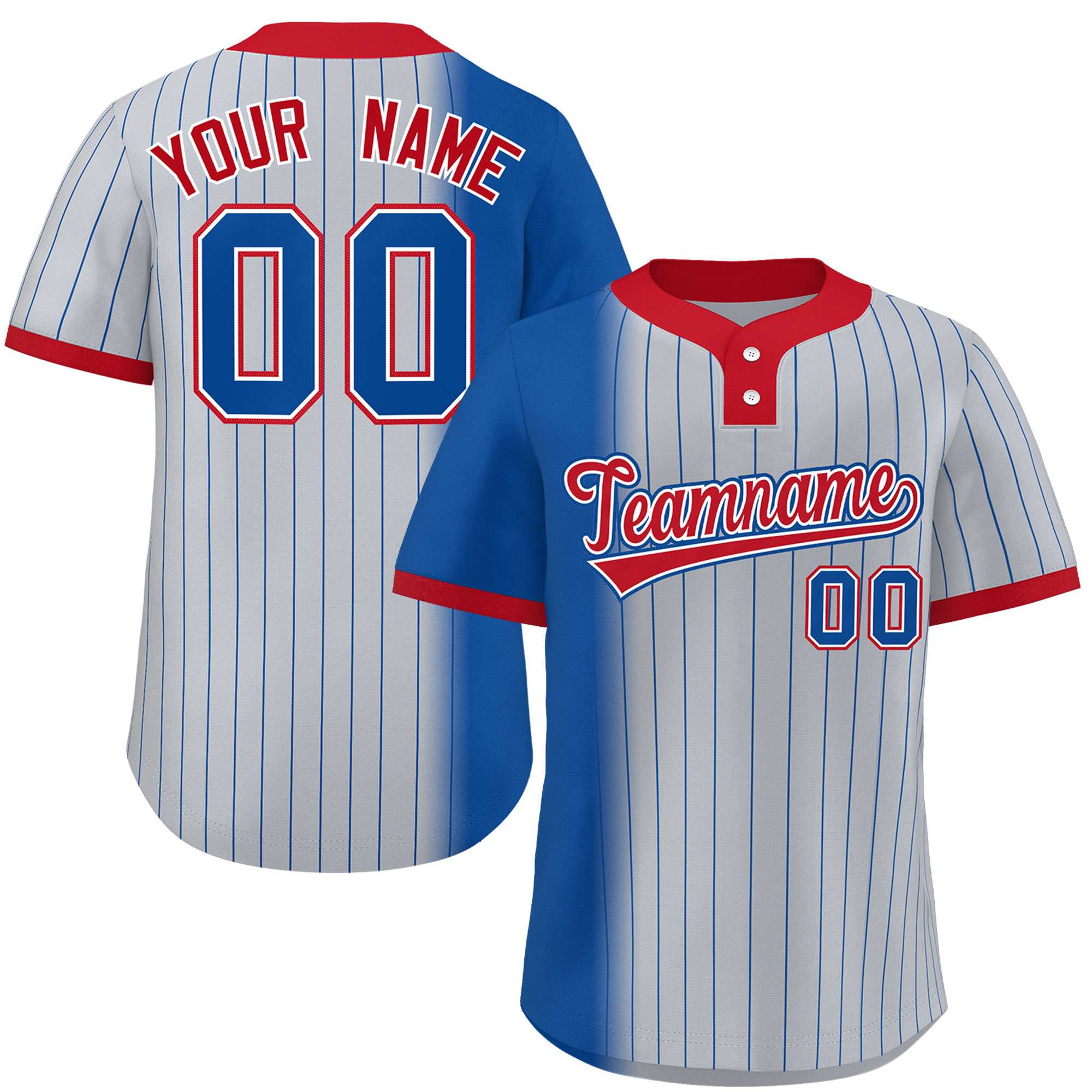 Custom Royal Gray-Red Gradient Stripe Fashion Authentic Two-Button Softball Jersey