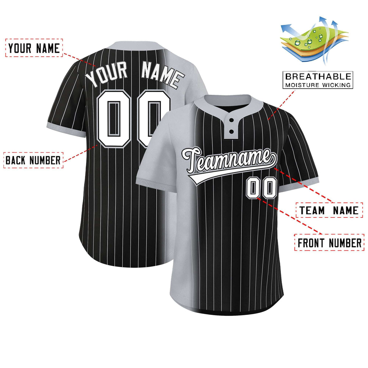 Custom Gray Black Gradient Stripe Fashion Authentic Two-Button Softball Jersey