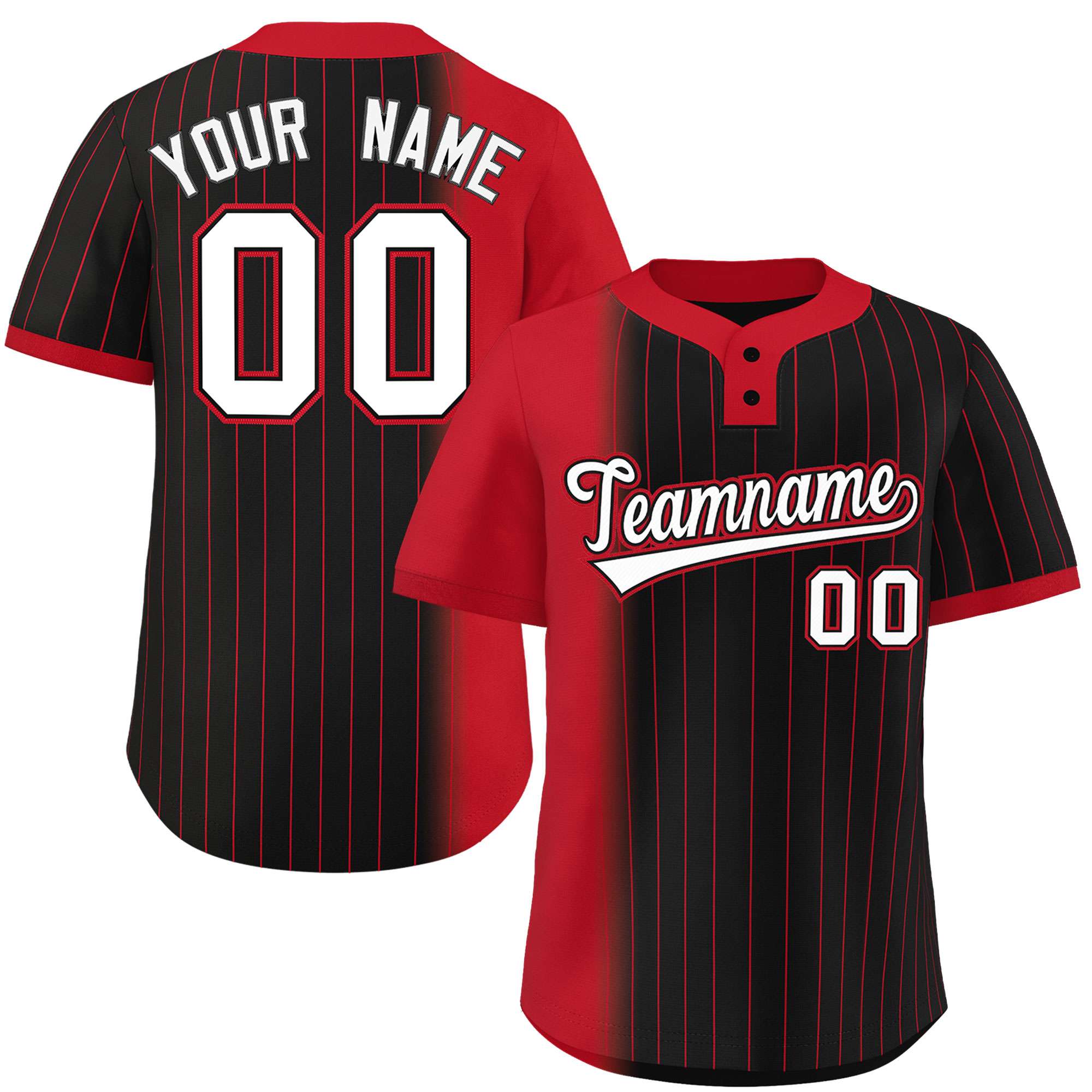Custom Red Black Gradient Stripe Fashion Authentic Two-Button Softball Jersey