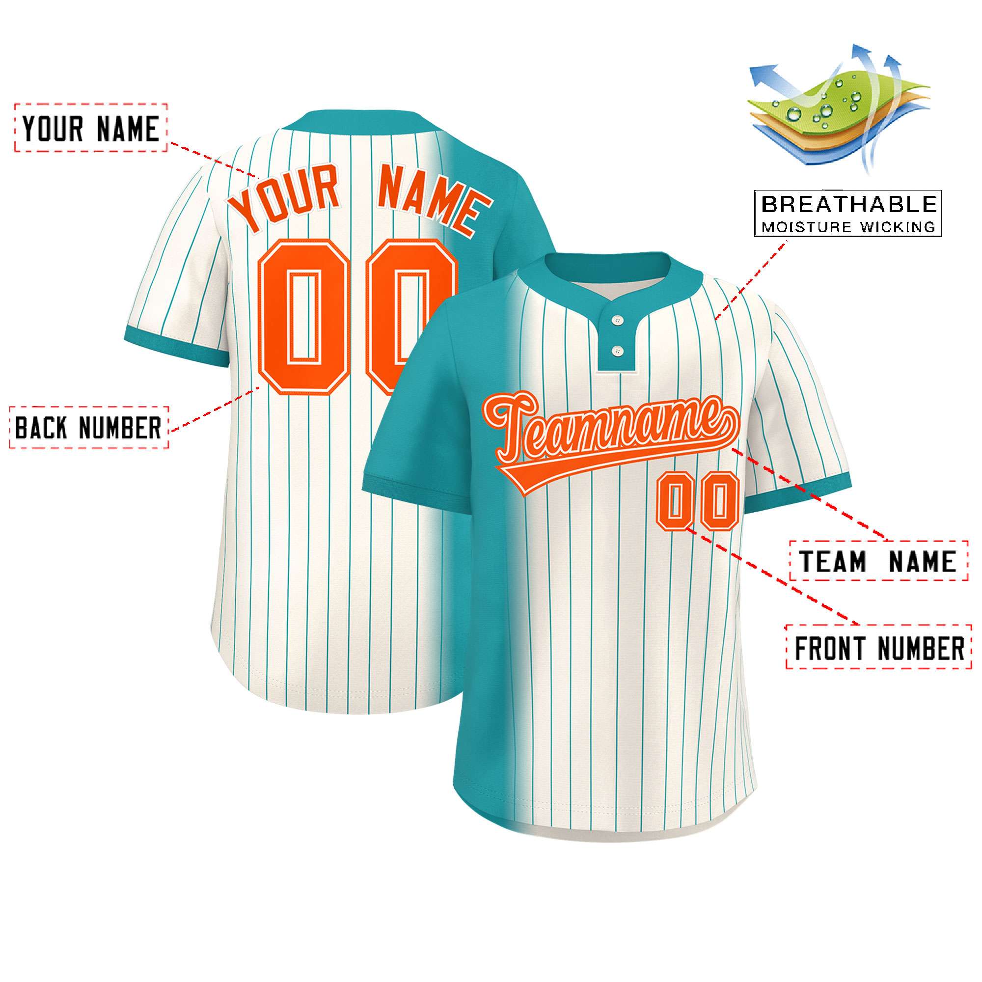 Custom Aqua Cream Gradient Stripe Fashion Authentic Two-Button Softball Jersey