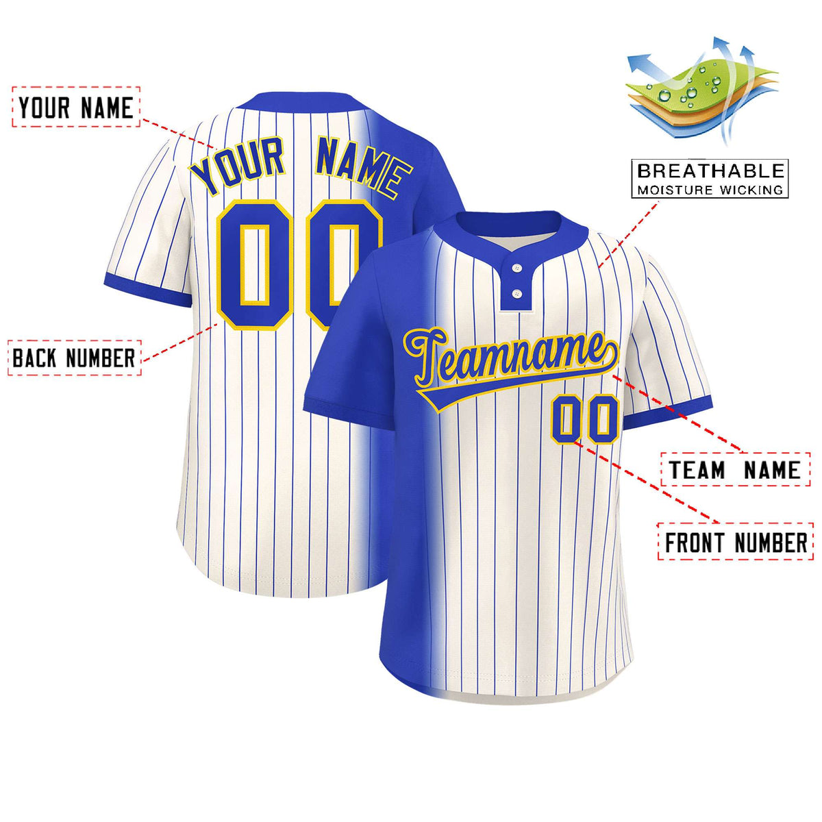 Custom Royal Cream Gradient Stripe Fashion Authentic Two-Button Softball Jersey