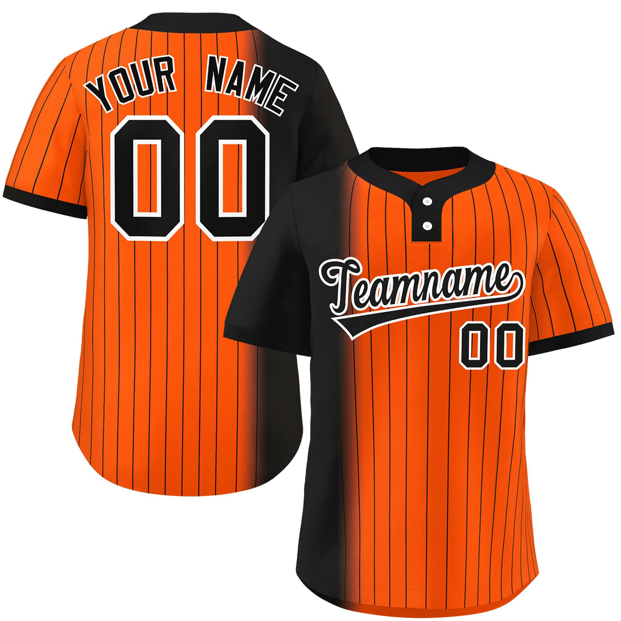 Custom Black Orange Gradient Stripe Fashion Authentic Two-Button Softball Jersey