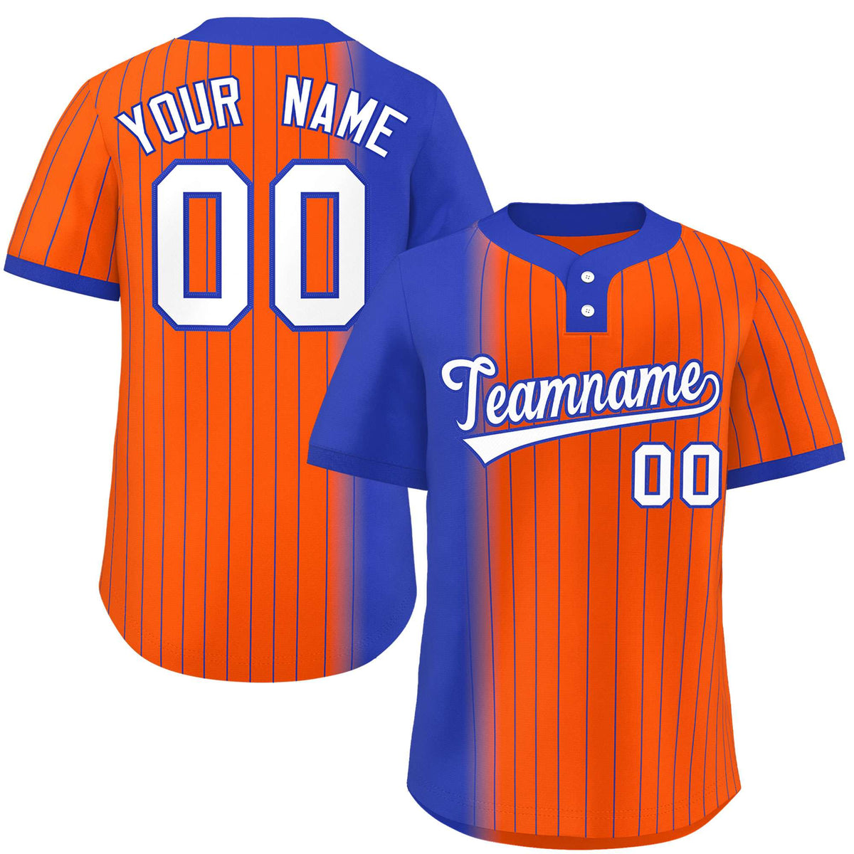 Custom Royal Orange Gradient Stripe Fashion Authentic Two-Button Softball Jersey