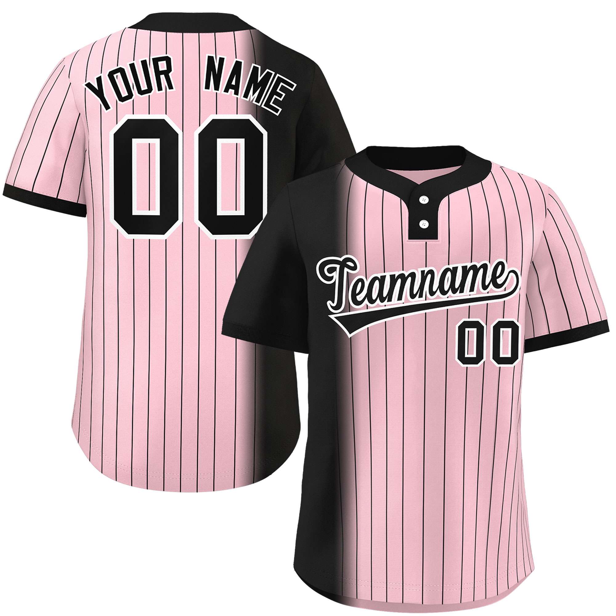 Custom Black Light Pink Gradient Stripe Fashion Authentic Two-Button Softball Jersey