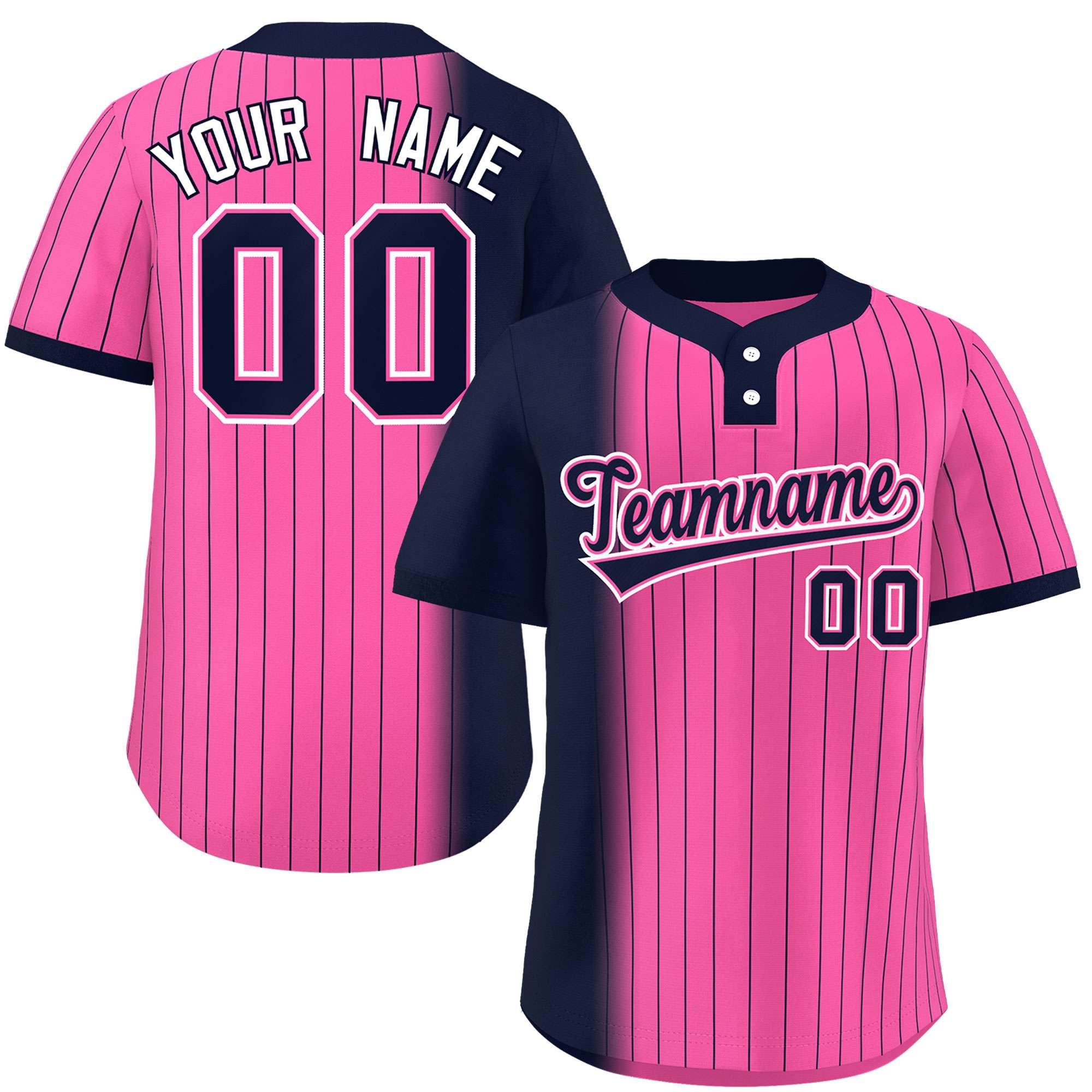 Custom Navy Pink Gradient Stripe Fashion Authentic Two-Button Softball Jersey