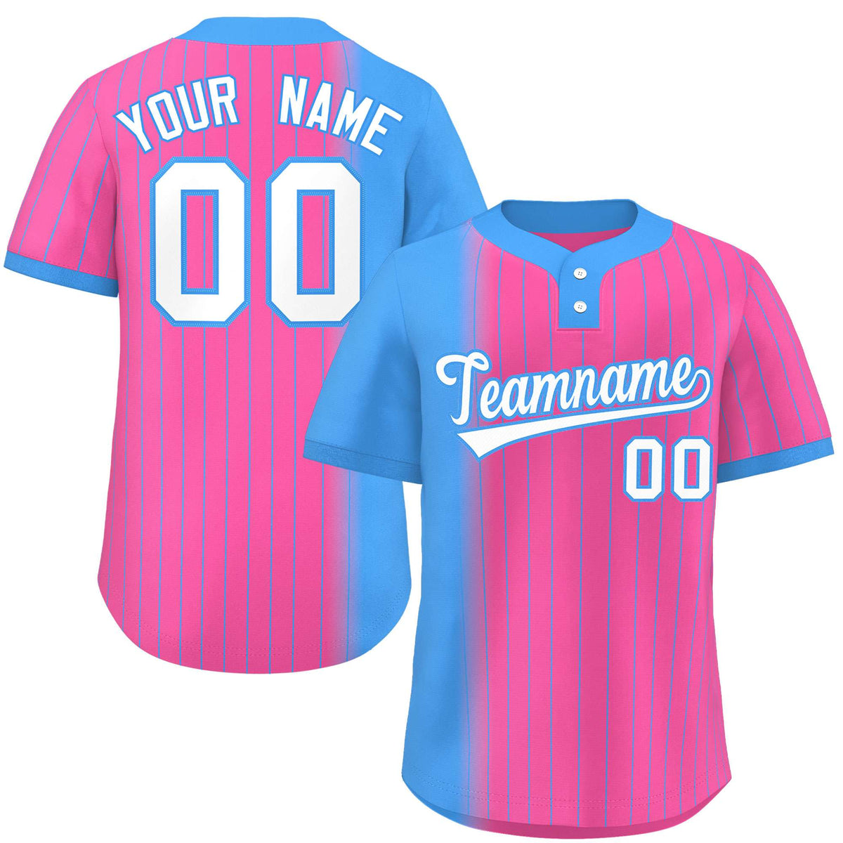 Custom Powder Blue Pink Gradient Stripe Fashion Authentic Two-Button Softball Jersey