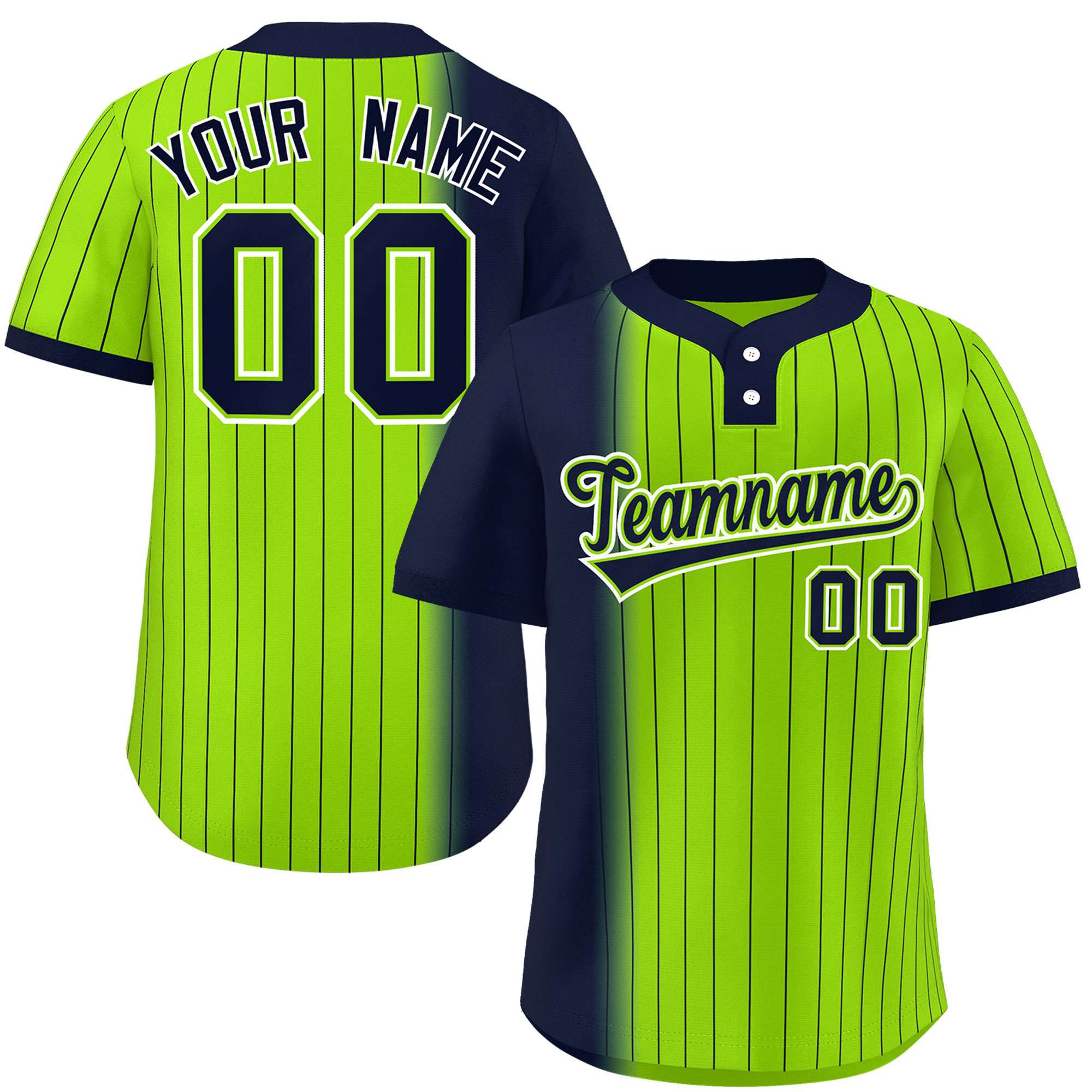 Custom Navy Neon Green Gradient Stripe Fashion Authentic Two-Button Softball Jersey