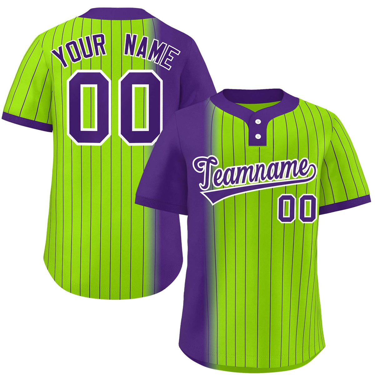 Custom Purple Neon Green Gradient Stripe Fashion Authentic Two-Button Softball Jersey