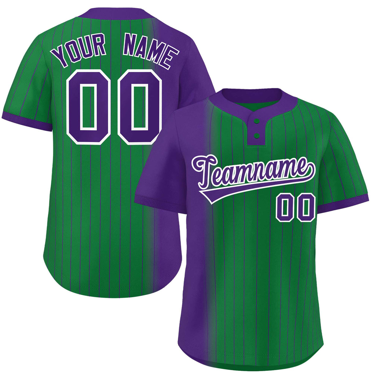 Custom Purple Kelly Green Gradient Stripe Fashion Authentic Two-Button Softball Jersey