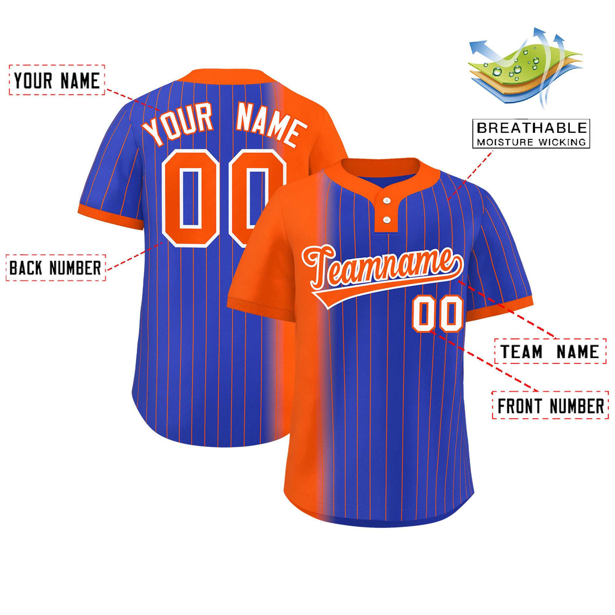 Custom Orange Royal Gradient Stripe Fashion Authentic Two-Button Softball Jersey