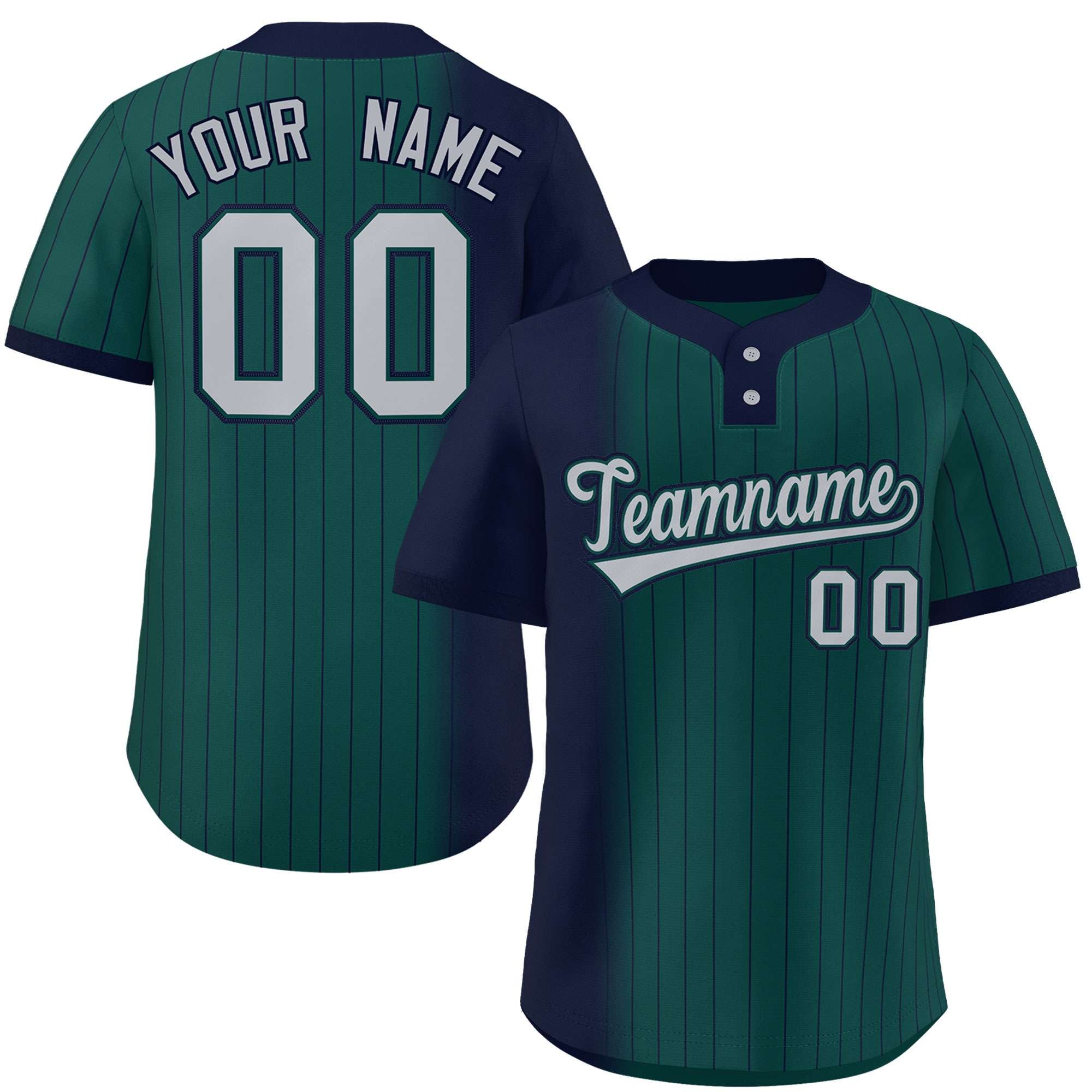 Custom Navy Midnight Green Gradient Stripe Fashion Authentic Two-Button Softball Jersey