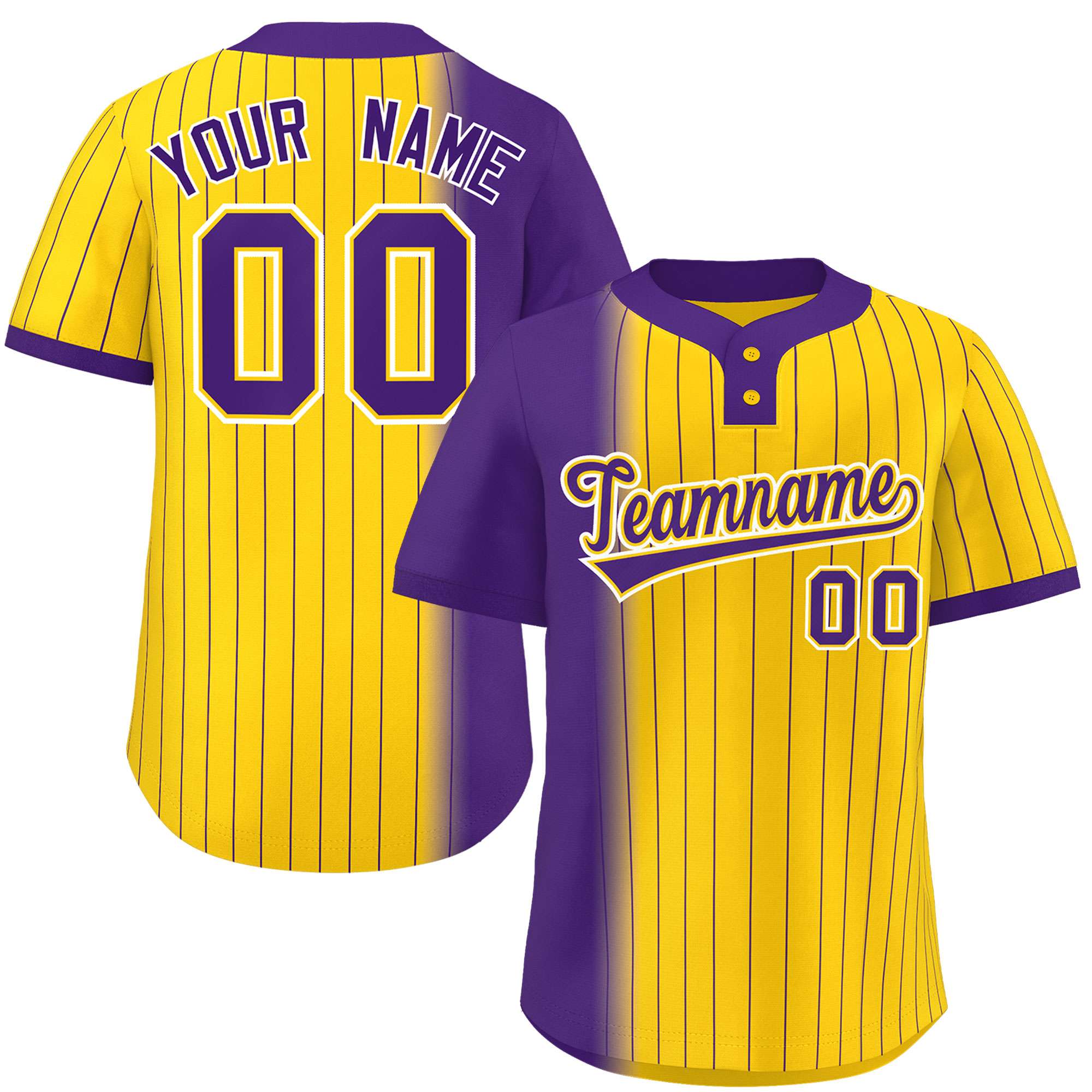 Custom Purple Gold Gradient Stripe Fashion Authentic Two-Button Softball Jersey