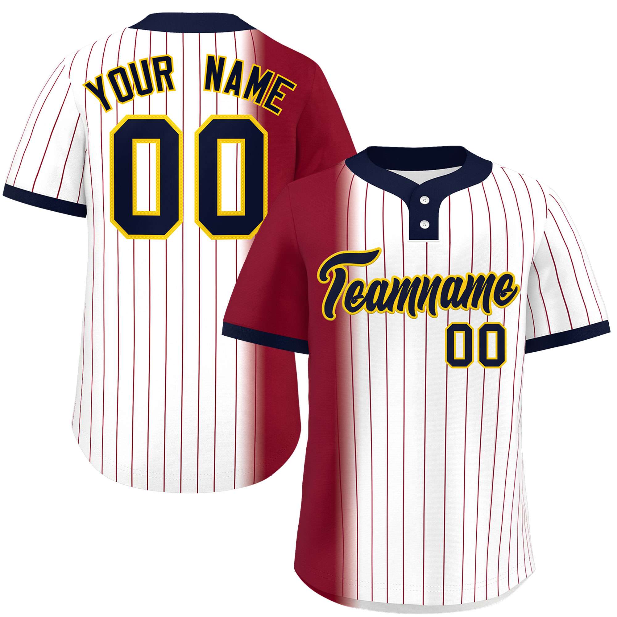 Custom Crimson White-Navy Gradient Stripe Fashion Authentic Two-Button Softball Jersey