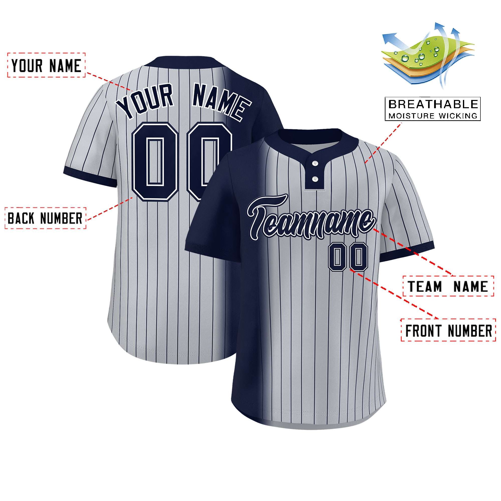 Custom Navy Gray Gradient Stripe Fashion Authentic Two-Button Softball Jersey