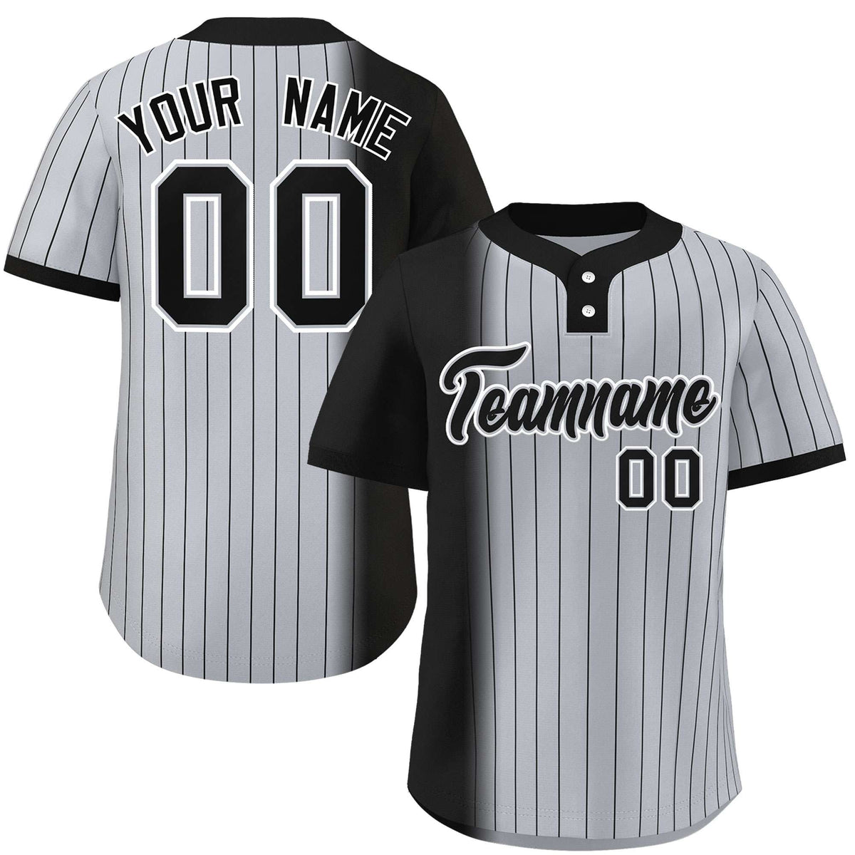 Custom Black Gray Gradient Stripe Fashion Authentic Two-Button Softball Jersey