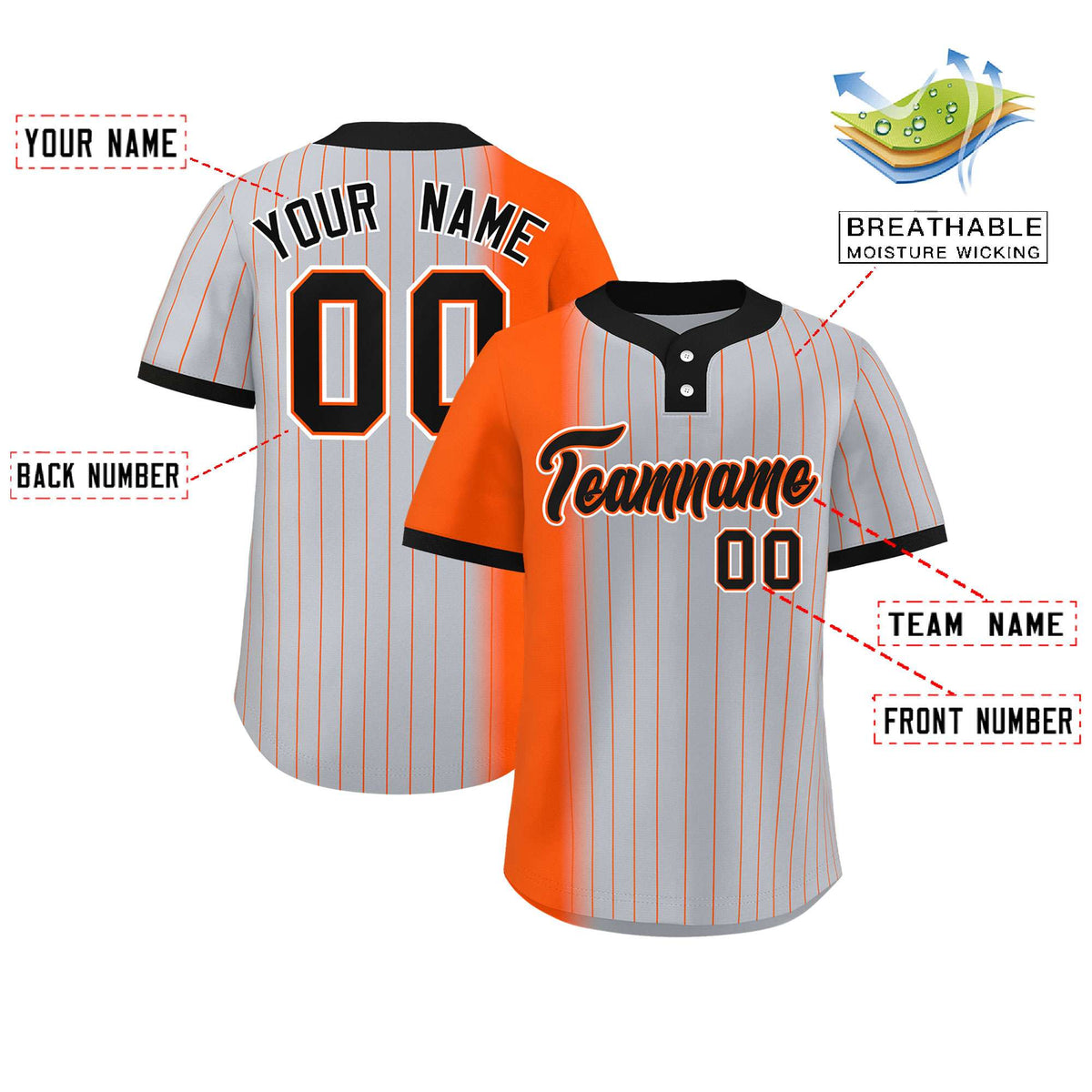 Custom Orange Gray-Black Gradient Stripe Fashion Authentic Two-Button Softball Jersey