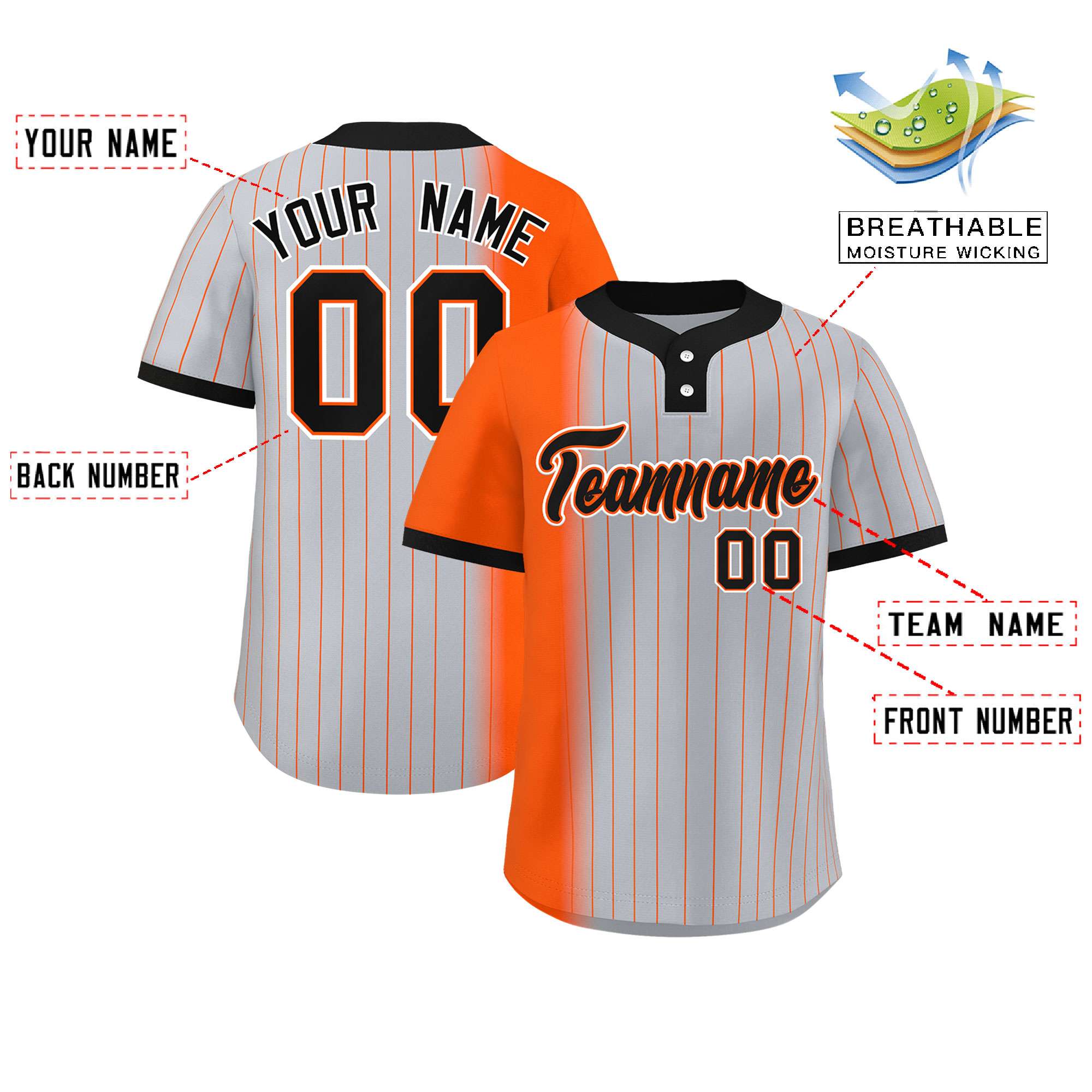 Custom Orange Gray-Black Gradient Stripe Fashion Authentic Two-Button Softball Jersey