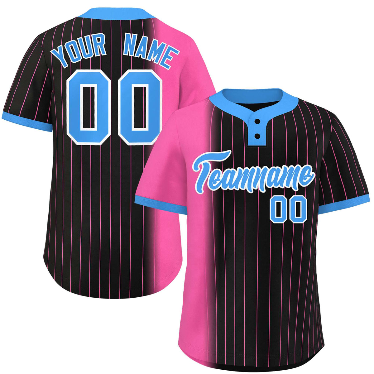 Custom Pink Black-Powder Blue Gradient Stripe Fashion Authentic Two-Button Softball Jersey