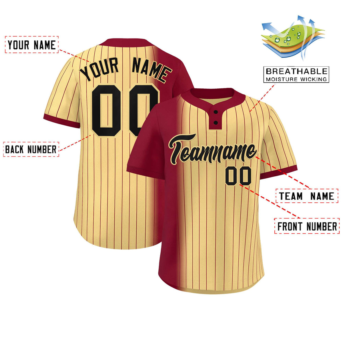 Custom Crimson Khaki Gradient Stripe Fashion Authentic Two-Button Softball Jersey