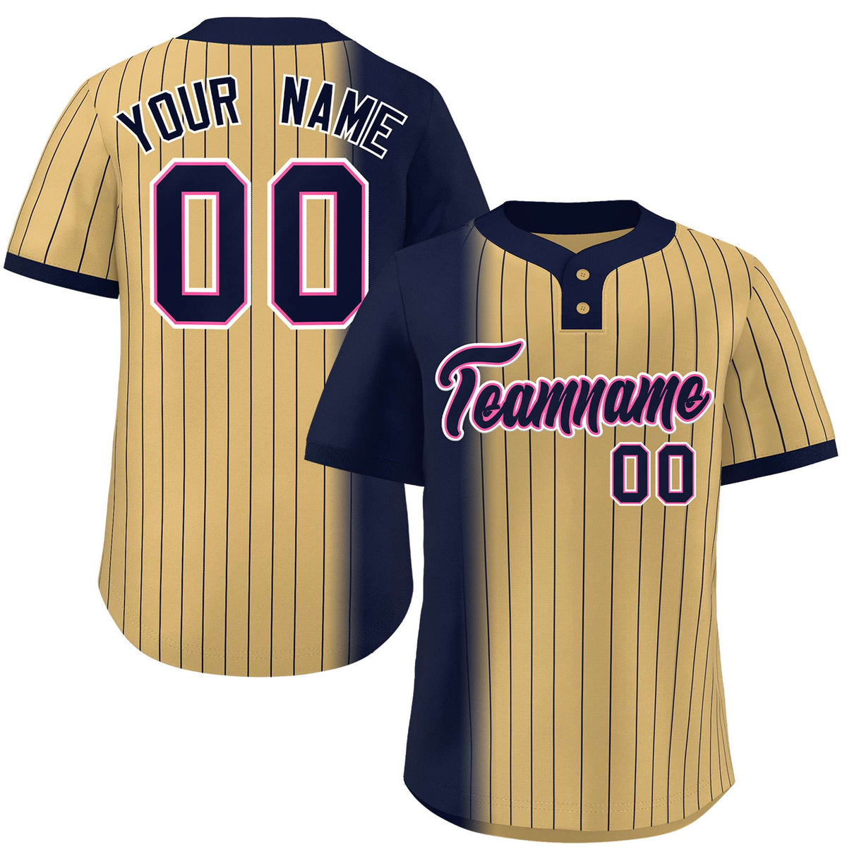 Custom Navy Old Gold Gradient Stripe Fashion Authentic Two-Button Softball Jersey