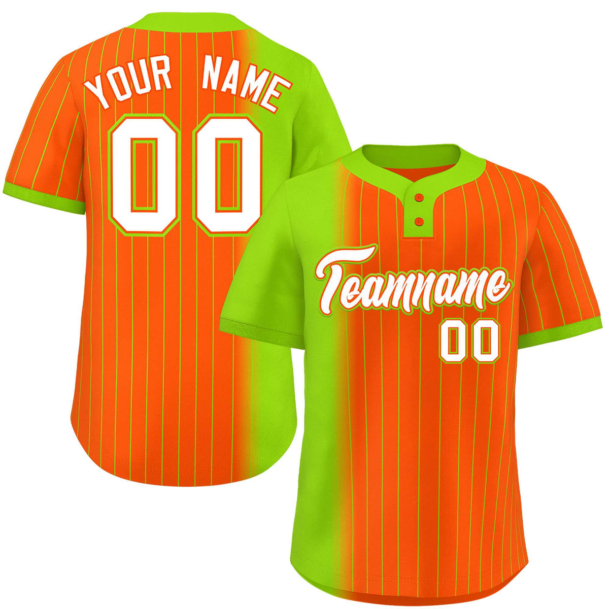 Custom Neon Green Orange Gradient Stripe Fashion Authentic Two-Button Softball Jersey