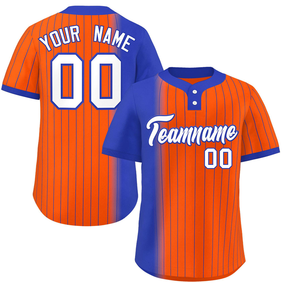 Custom Royal Orange Gradient Stripe Fashion Authentic Two-Button Softball Jersey
