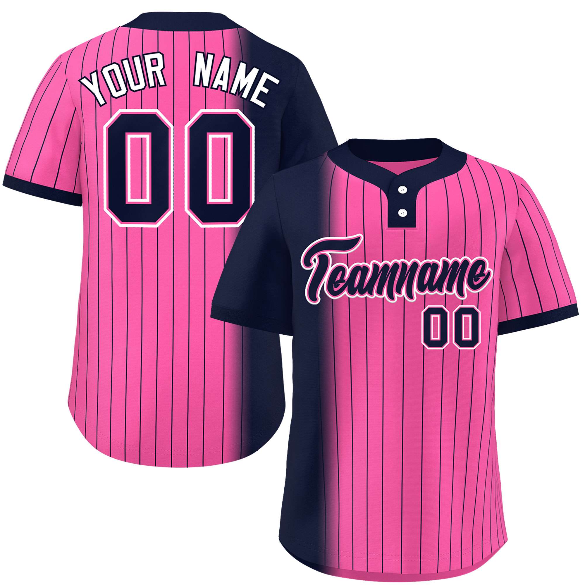 Custom Navy Pink Gradient Stripe Fashion Authentic Two-Button Softball Jersey