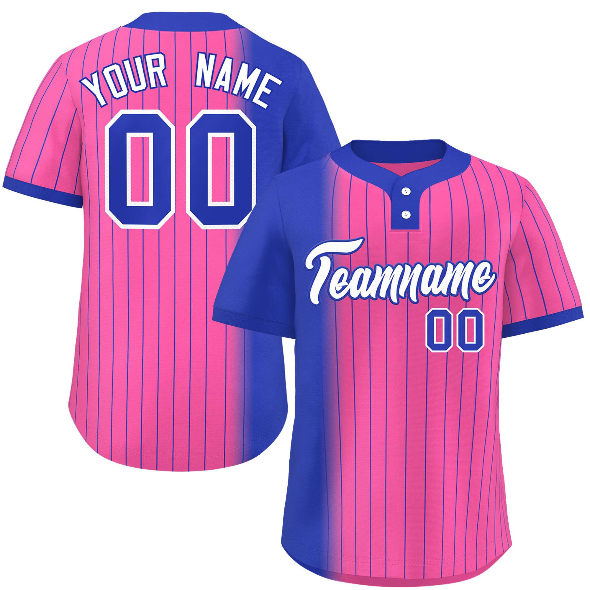 Custom Royal Pink Gradient Stripe Fashion Authentic Two-Button Softball Jersey