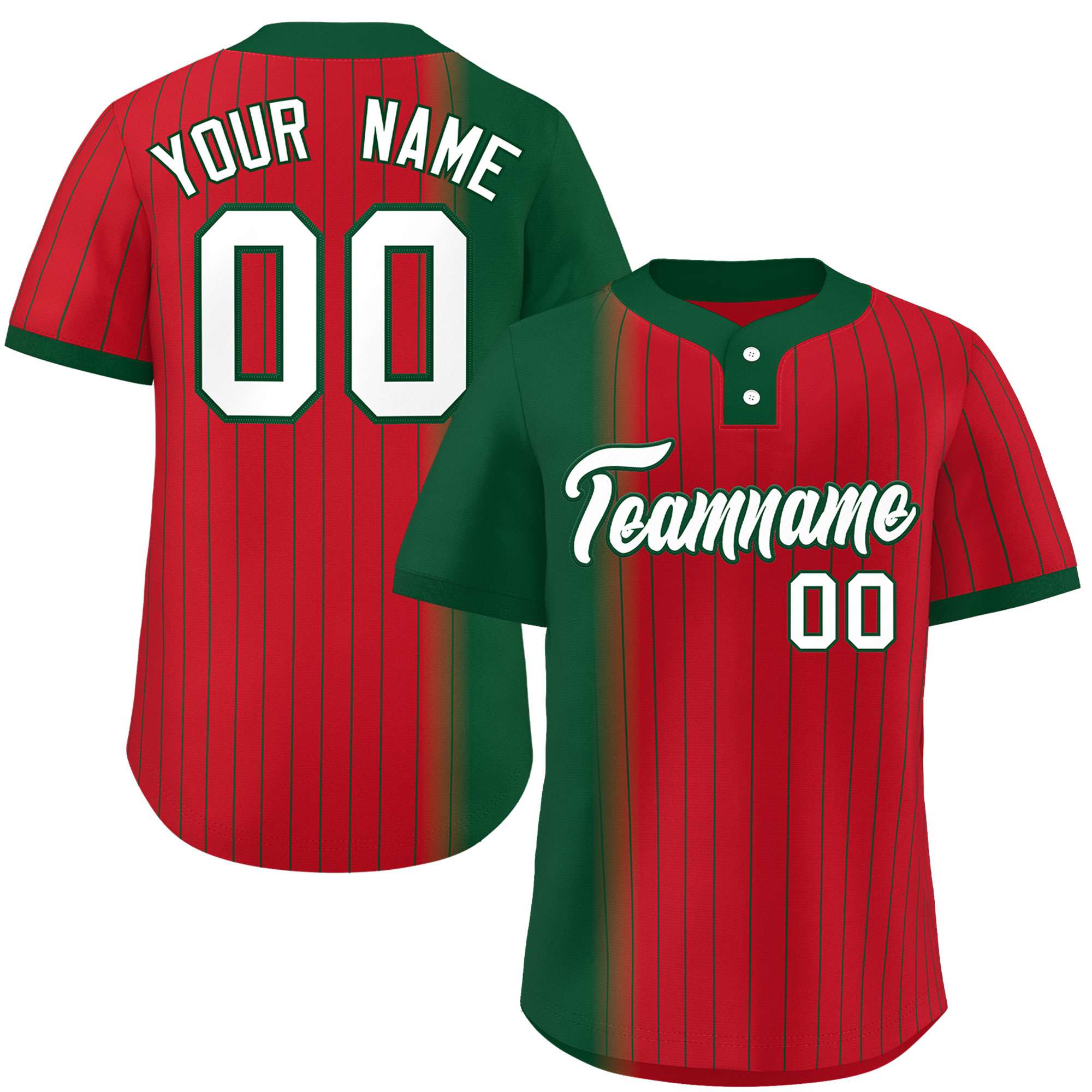 Custom Green Red Gradient Stripe Fashion Authentic Two-Button Softball Jersey