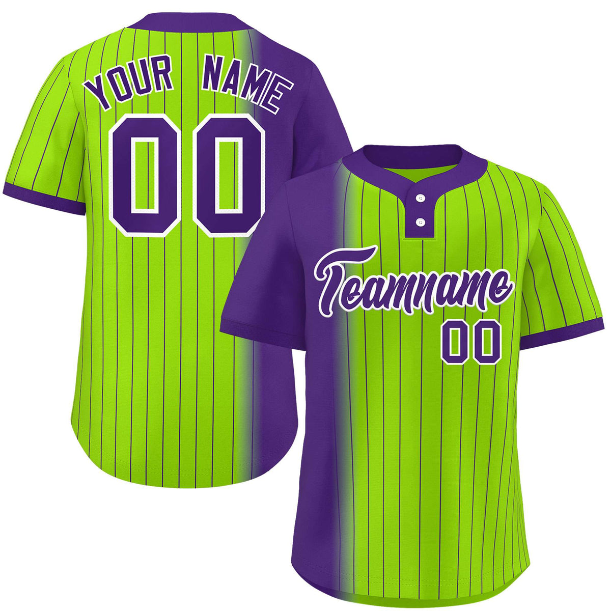 Custom Purple Neon Green Gradient Stripe Fashion Authentic Two-Button Softball Jersey