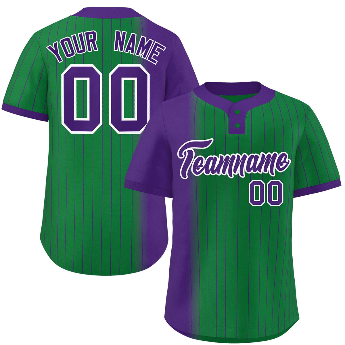 Custom Purple Kelly Green Gradient Stripe Fashion Authentic Two-Button Softball Jersey