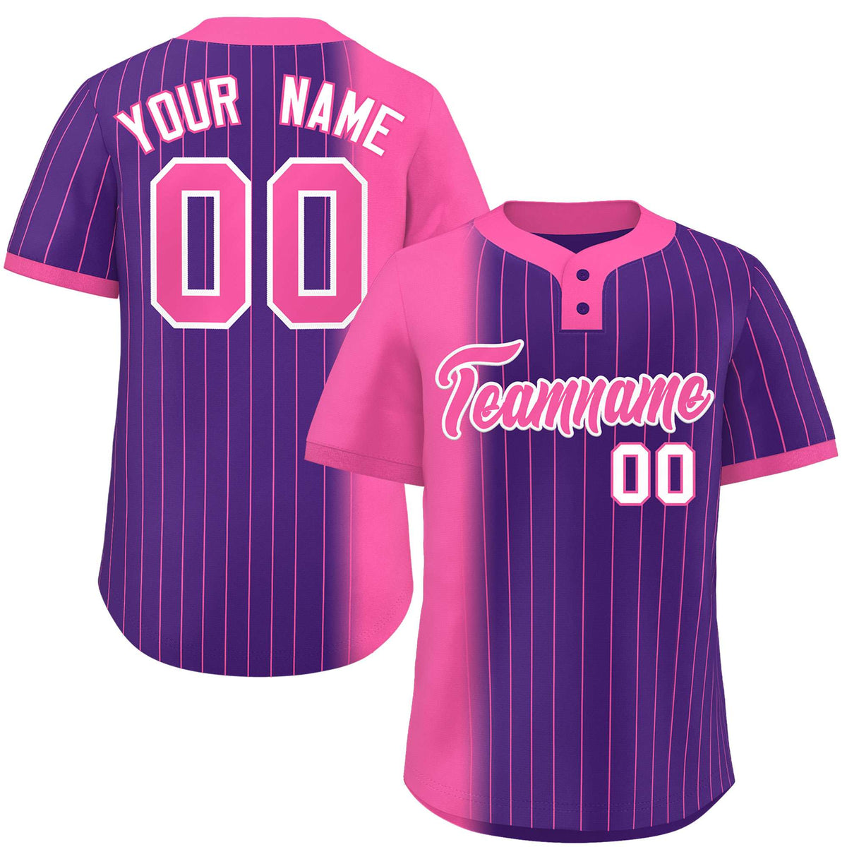 Custom Pink Purple Gradient Stripe Fashion Authentic Two-Button Softball Jersey