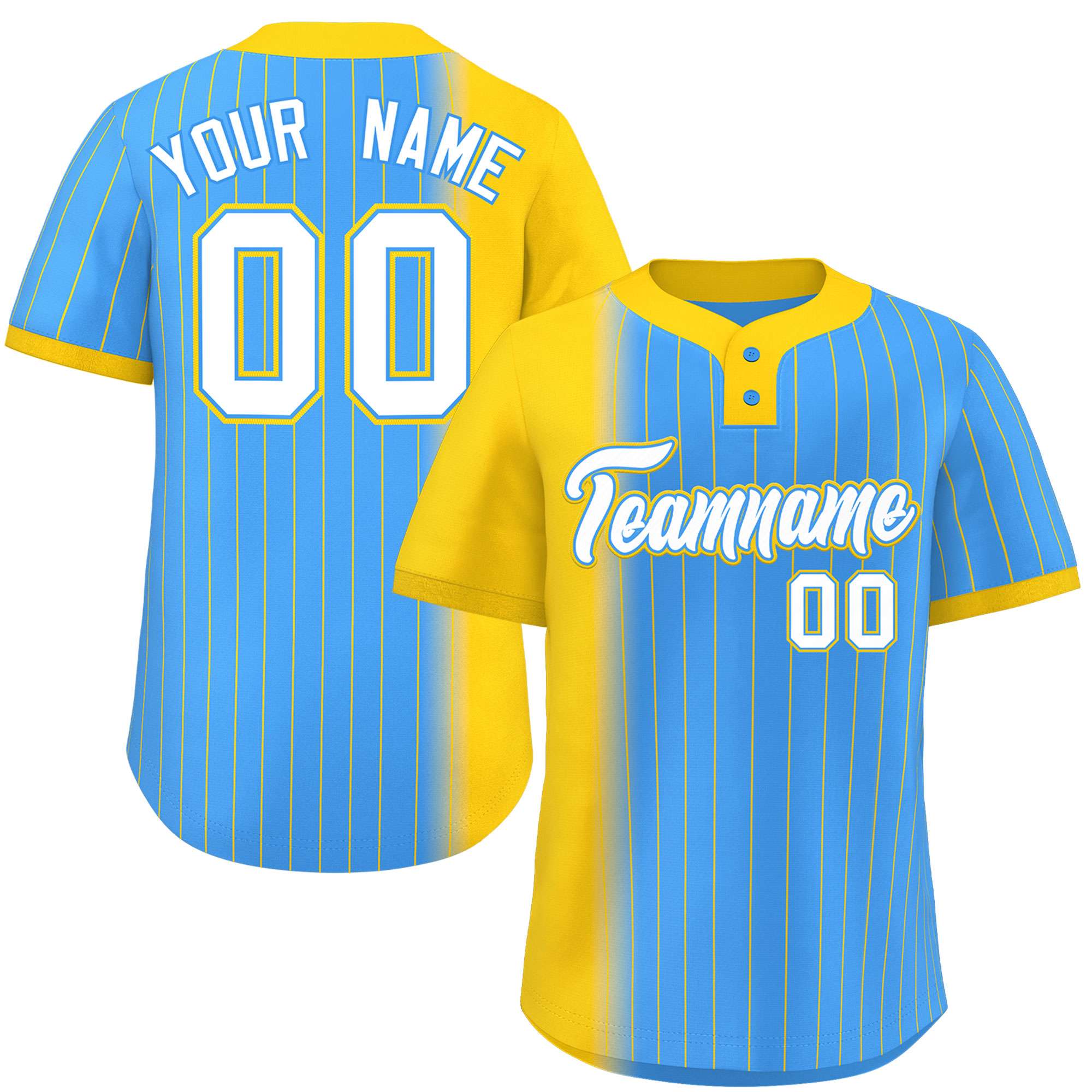Custom Gold Powder Blue Gradient Stripe Fashion Authentic Two-Button Softball Jersey