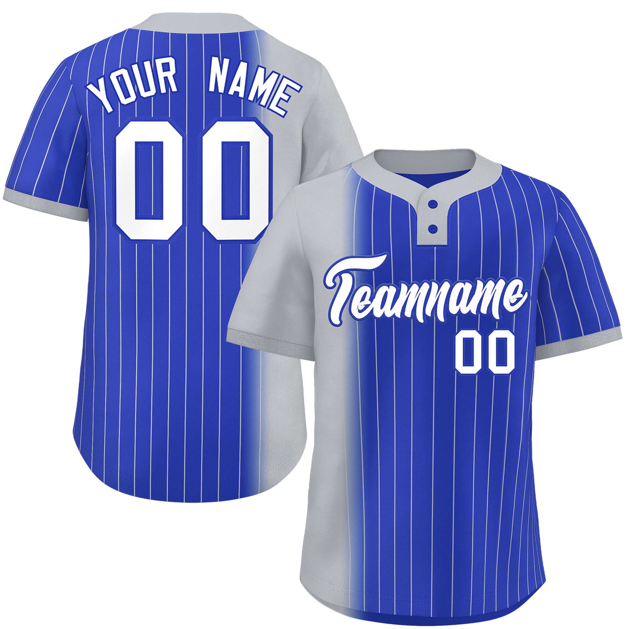 Custom Gray Royal Gradient Stripe Fashion Authentic Two-Button Softball Jersey