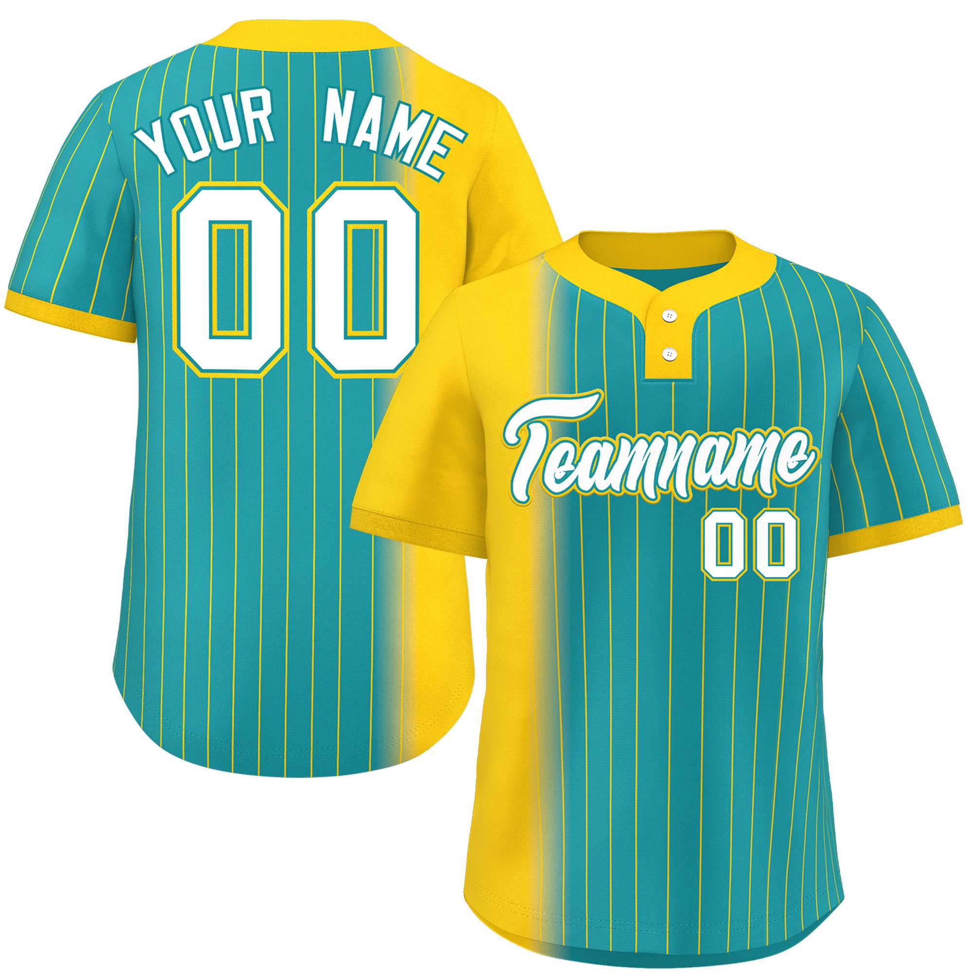 Custom Gold Aqua Gradient Stripe Fashion Authentic Two-Button Softball Jersey