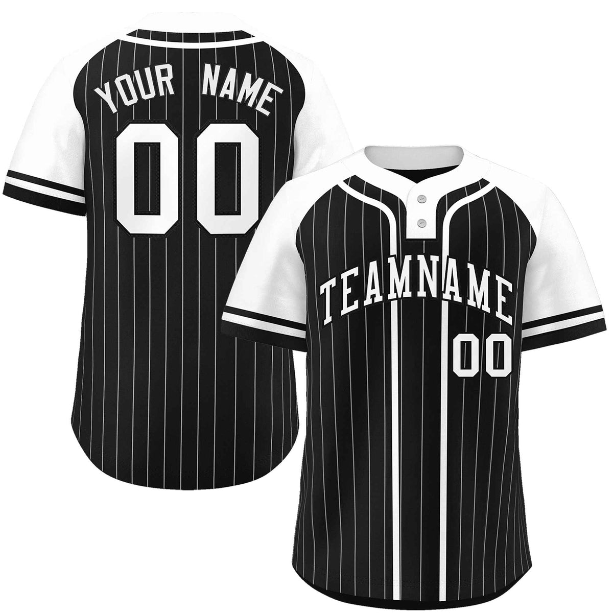 Custom Black White Stripe Fashion Raglan Sleeves Authentic Two-Button Softball Jersey
