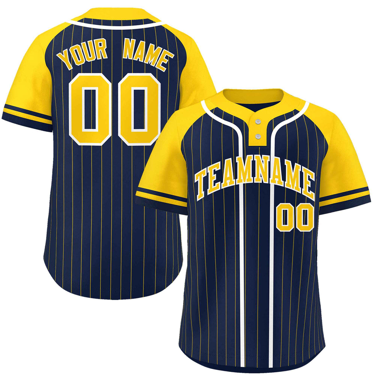 Custom Navy Gold-White Stripe Fashion Raglan Sleeves Authentic Two-Button Softball Jersey