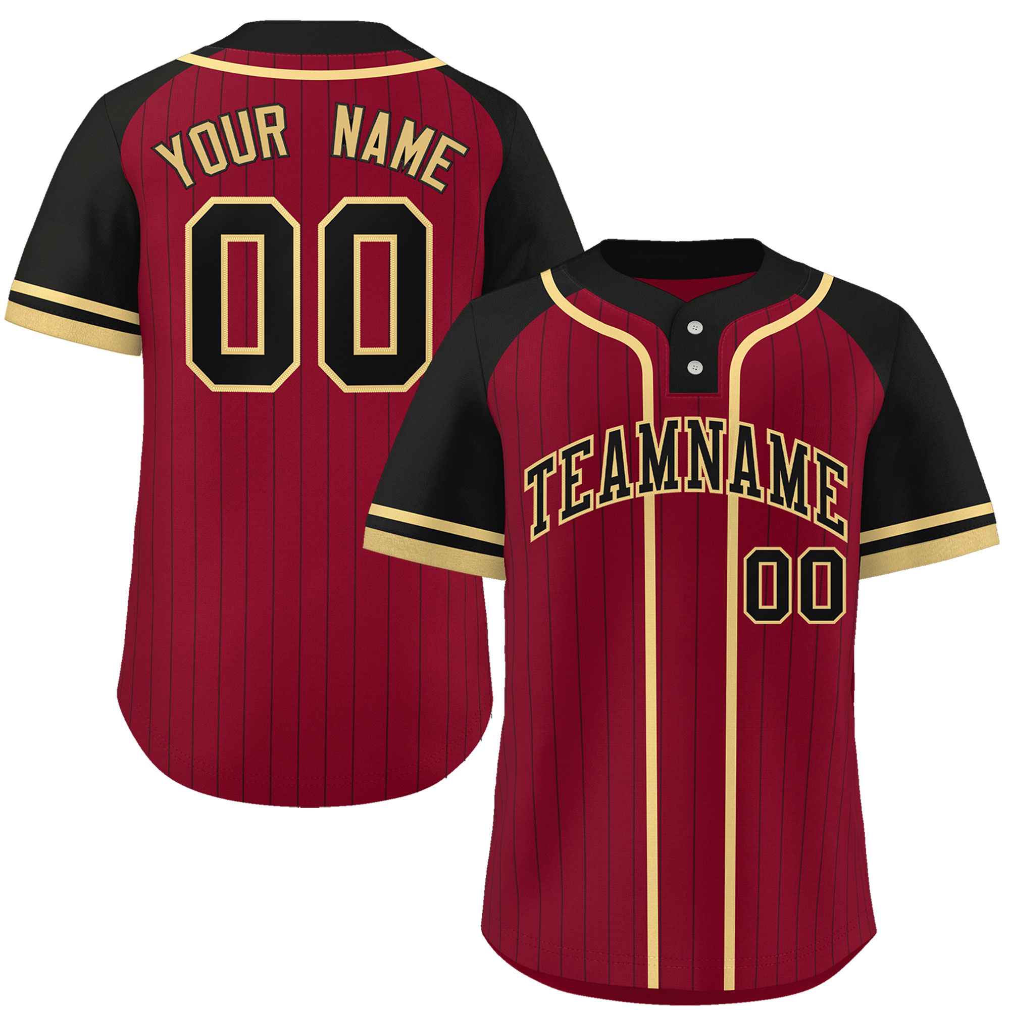 Custom Crimson Black-Khaki Stripe Fashion Raglan Sleeves Authentic Two-Button Softball Jersey