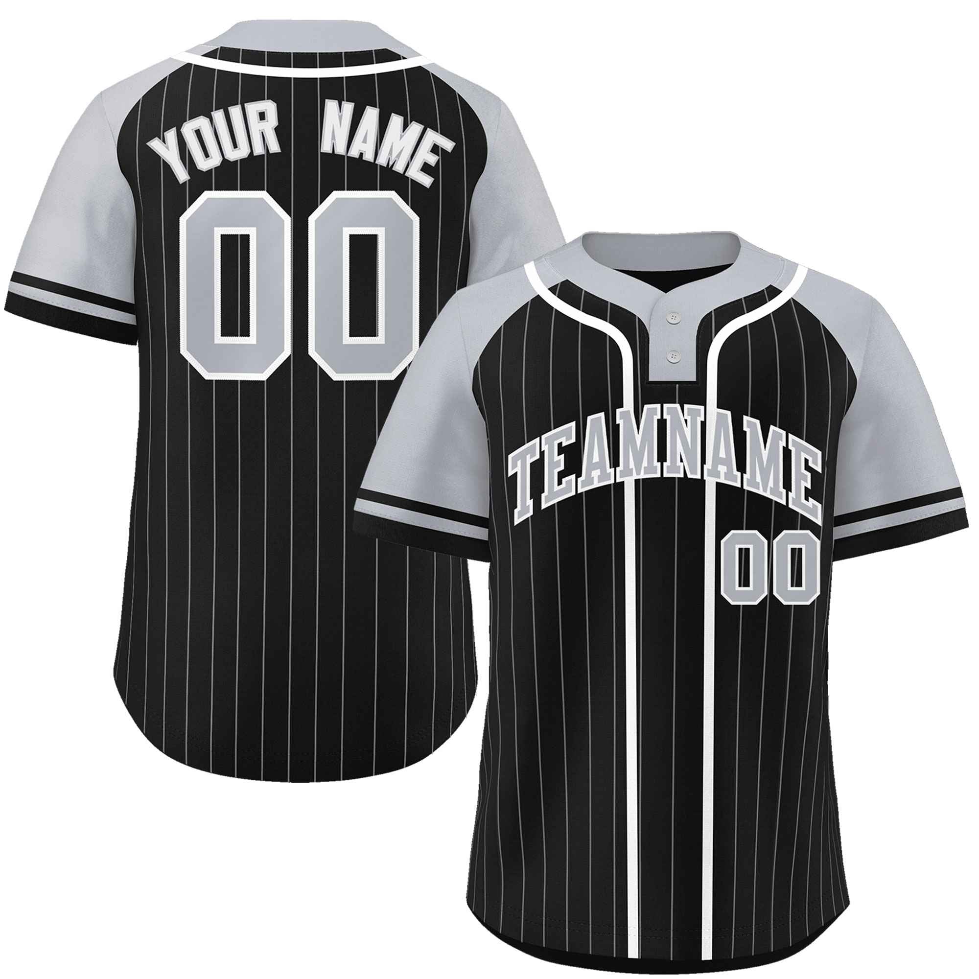 Custom Black Gray-White Stripe Fashion Raglan Sleeves Authentic Two-Button Softball Jersey