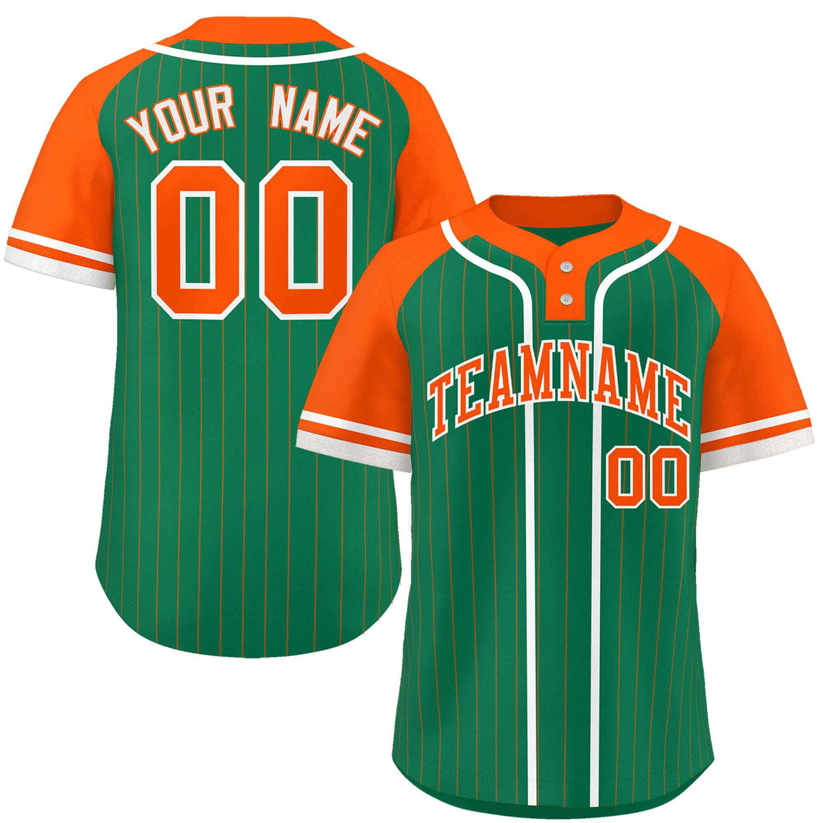 Custom Kelly Green Orange-White Stripe Fashion Raglan Sleeves Authentic Two-Button Softball Jersey