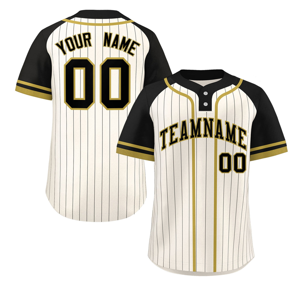 Custom Cream Black-Old Gold Stripe Fashion Raglan Sleeves Authentic Two-Button Softball Jersey