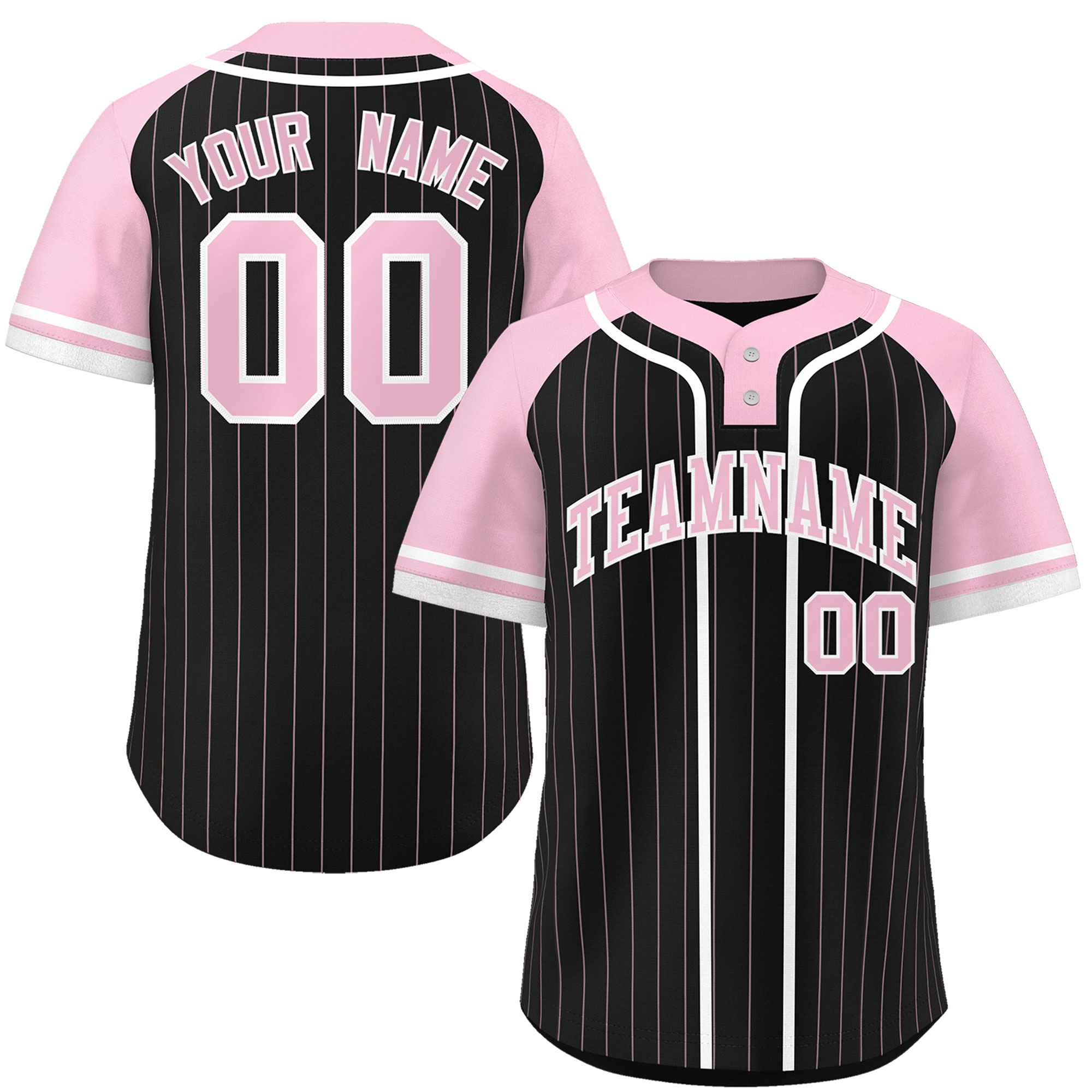 Custom Black Light Pink-White Stripe Fashion Raglan Sleeves Authentic Two-Button Softball Jersey