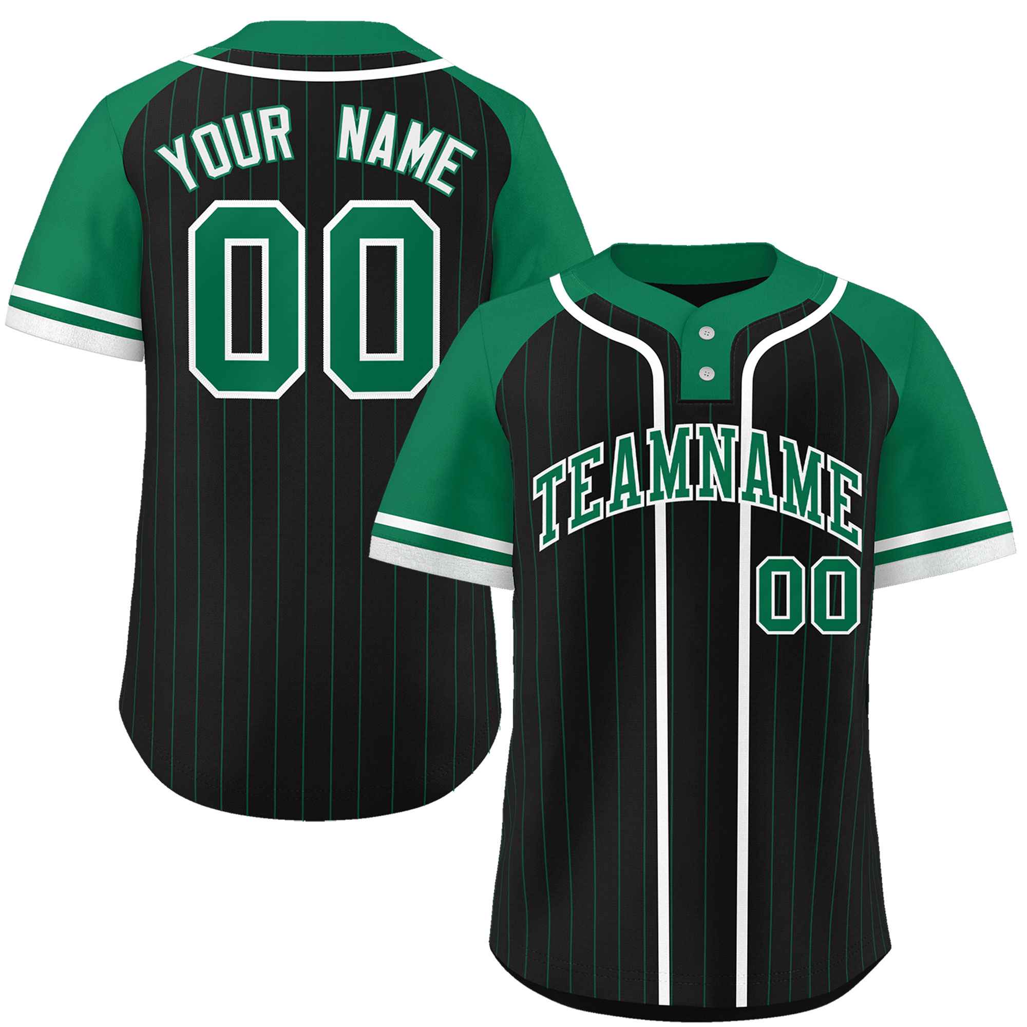 Custom Black Kelly Green-White Stripe Fashion Raglan Sleeves Authentic Two-Button Softball Jersey