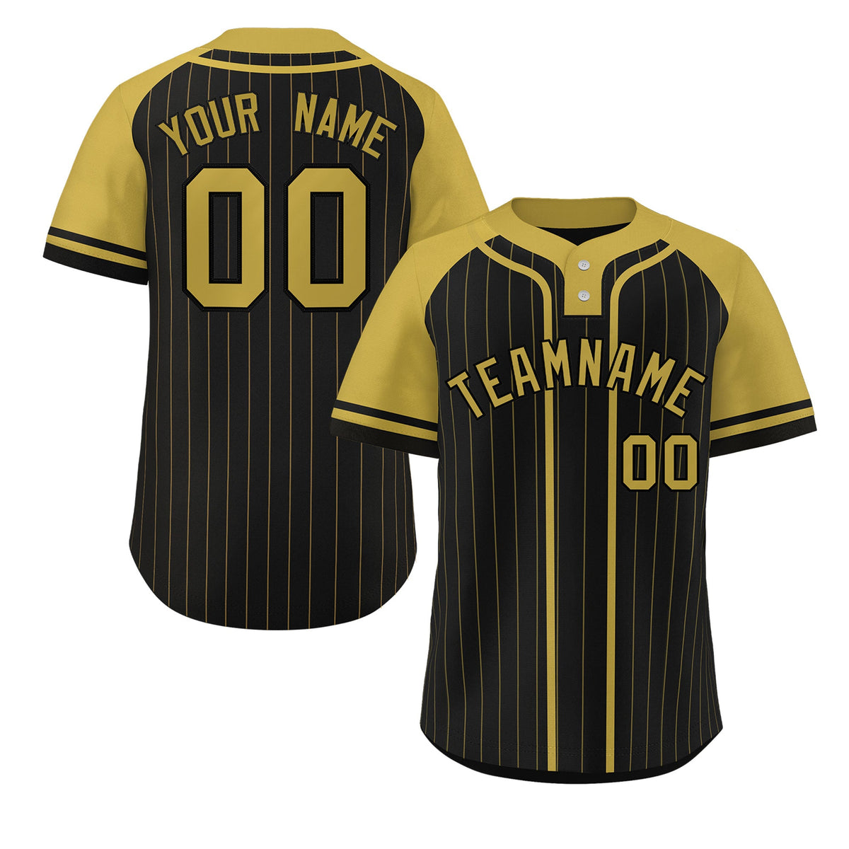 Custom Black Old Gold Stripe Fashion Raglan Sleeves Authentic Two-Button Softball Jersey