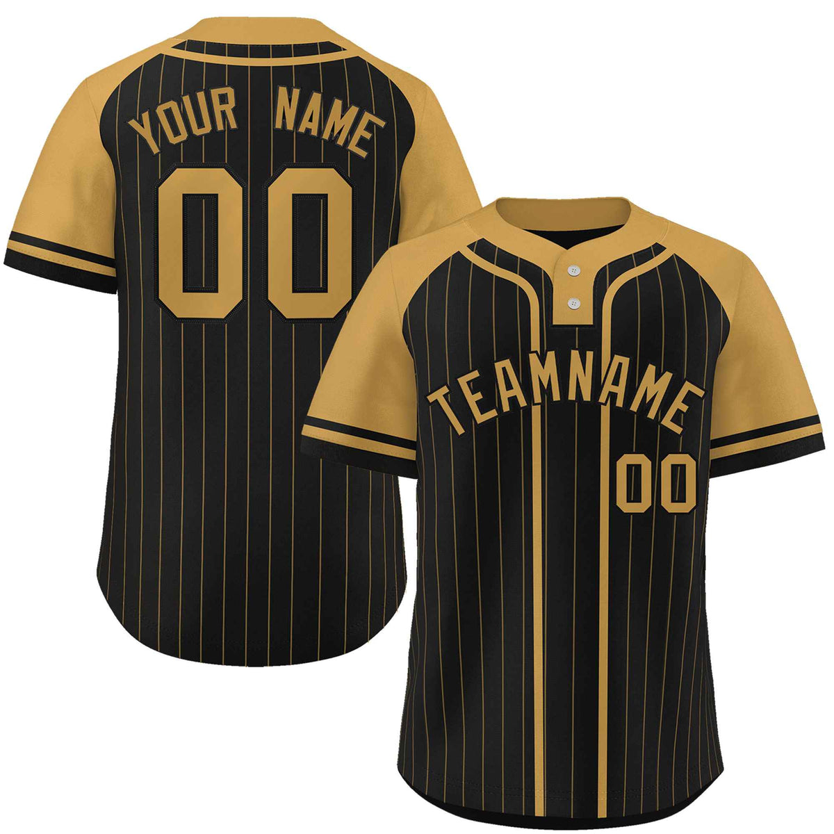 Custom Black Old Gold Stripe Fashion Raglan Sleeves Authentic Two-Button Softball Jersey